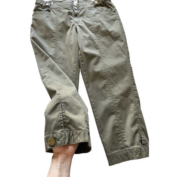 Cache Pants Womens Size 8 Khaki Olive Green Casual Summer Cropped Capri Slacks - Picture 5 of 11
